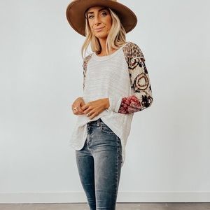 Waffle Top with Detailed Sleeves